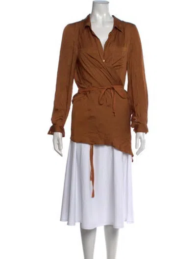 Pre-owned Nicholas K V-neck Long Sleeve Top In Brown