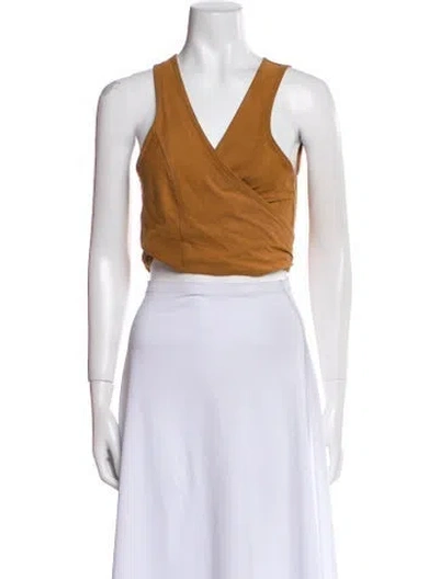 Pre-owned Nicholas K V-neck Sleeveless Crop Top In Brown