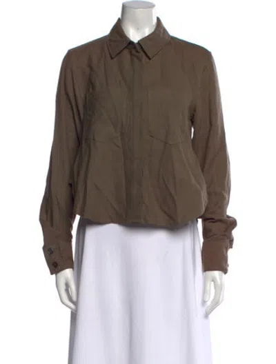 Pre-owned Nicholas K Wool Long Sleeve Button-up Top In Brown