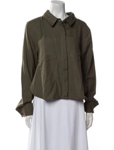 Pre-owned Nicholas K Wool Long Sleeve Button-up Top In Green