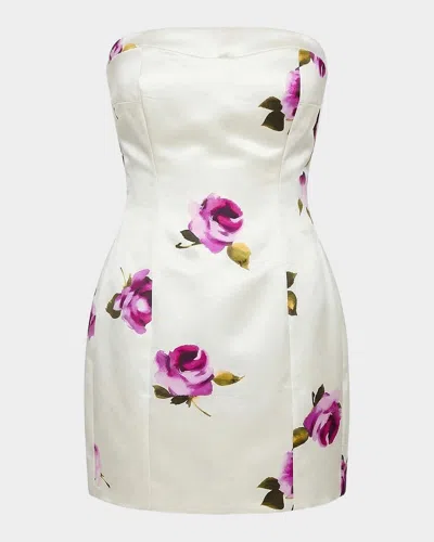 Nicholas Kaline Floral Satin Strapless Mini Dress In Floating R