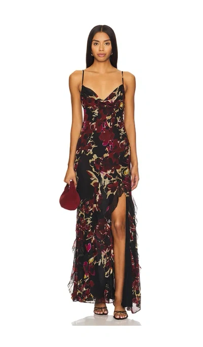 Nicholas Kamila Ruffle Cowl Gown In Black