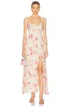 Nicholas Kamila Ruffle Cowl Gown In Luna Ivory Wildflower