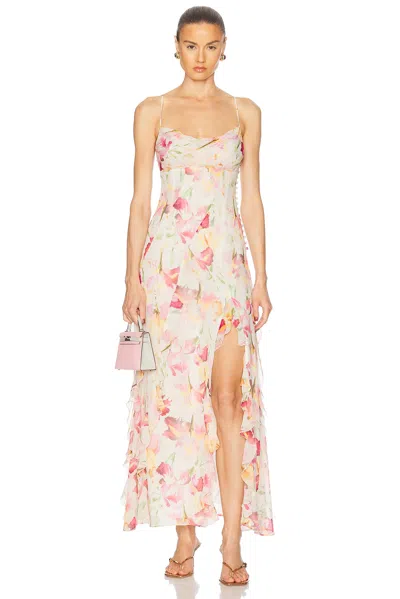 Nicholas Kamila Ruffle Cowl Gown In Luna Ivory Wildflower
