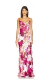 Nicholas Kamila Ruffle Cowl Maxi Dress In Ria Floral Print Ivory