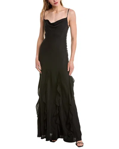 Nicholas Kamila Ruffle Cowl Silk Gown In Black