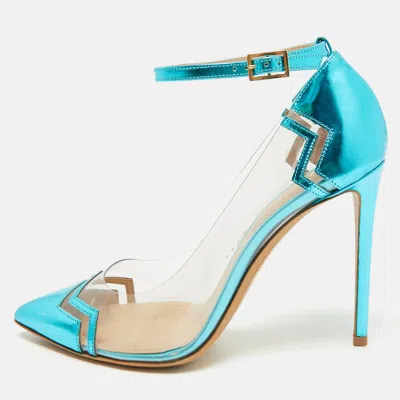 Pre-owned Nicholas Kirkwood Chevron Size 37 Blue/transparent Leather And Pvc Pumps