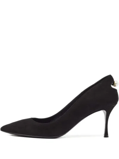 Pre-owned Nicholas Kirkwood 75mm Faux Pearl-detailed Suede Pumps In Black