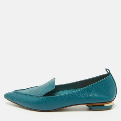 Pre-owned Nicholas Kirkwood Aqua Blue Leather Beya Pointed Toe Loafers Size 39.5