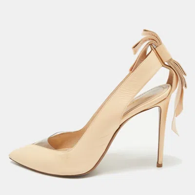 Pre-owned Nicholas Kirkwood Beige Leather And Pvc Origami Bow Pointed Toe Pumps Size 39