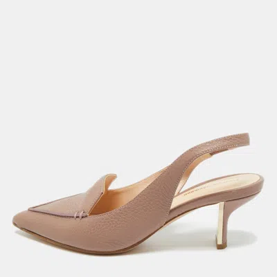 Pre-owned Nicholas Kirkwood Beige Leather Beya Pointed Toe Slingback Pumps Size 36 In Sand