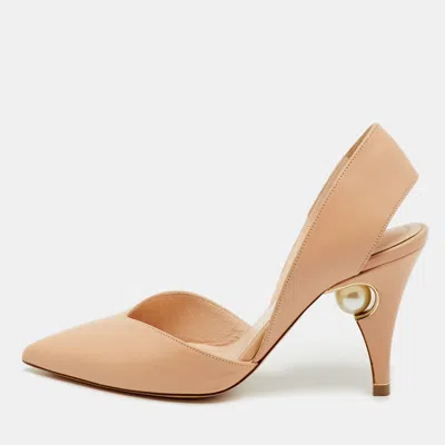 Pre-owned Nicholas Kirkwood Beige Leather Mira Pearl Heel Slingback Pumps Size 35 In Sand