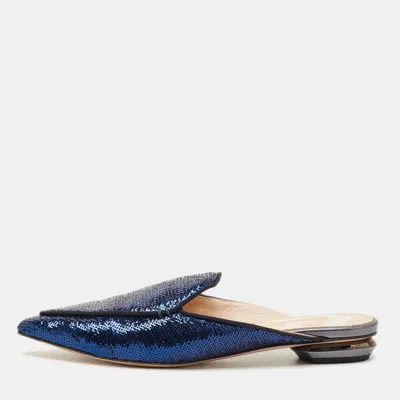 Pre-owned Nicholas Kirkwood Beya Size 38 Blue Sequins Mules