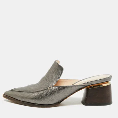 Pre-owned Nicholas Kirkwood Beya Size 38 Metallic Grey Leather Block Heel Mules In Gray