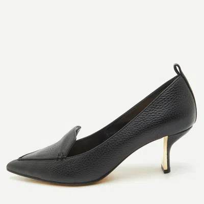 Pre-owned Nicholas Kirkwood Beya Size 38.5 Black Leather Pointed Toe Pumps