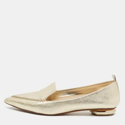 Pre-owned Nicholas Kirkwood Beya Size 38.5 Metallic Gold Leather Smoking Slippers