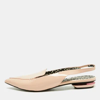 Pre-owned Nicholas Kirkwood Beya Size 39.5 Pink Patent Leather Slingback Flats