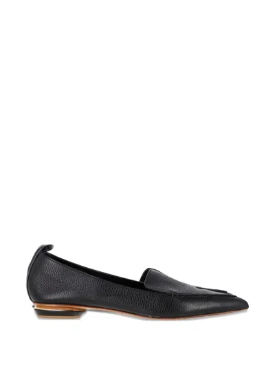 Pre-owned Nicholas Kirkwood Beya Textured Pointed Flats In Black