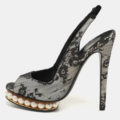 Nicholas Kirkwood Black Lace And Lurex Fabric Slingback Sandals