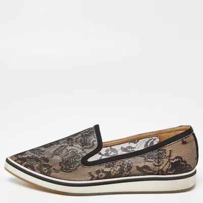 Nicholas Kirkwood Black Lace And Mesh Alona Pointed Toe Smoking Slipper In Multi