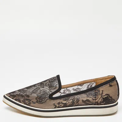Pre-owned Nicholas Kirkwood Black Lace And Mesh Alona Pointed Toe Smoking Slipper Size 36.5