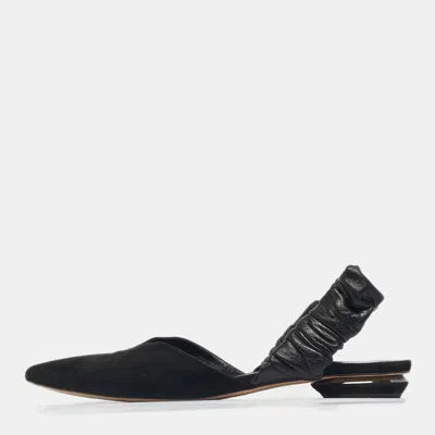 Nicholas Kirkwood Black Leather And Suede Slingback Flats In Animal Print