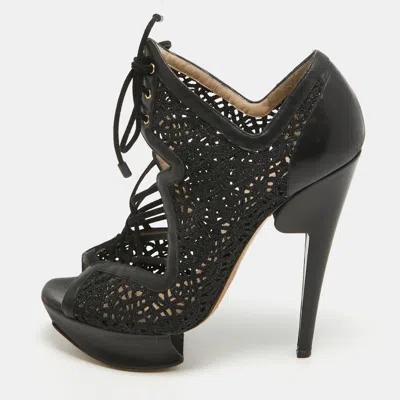 Nicholas Kirkwood Black Mesh And Leather Cutout Lace Up Booties