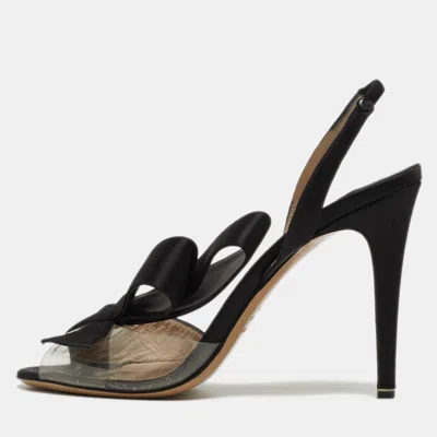 Pre-owned Nicholas Kirkwood Black Satin And Pvc Ankle Strap Sandals Size 38.5