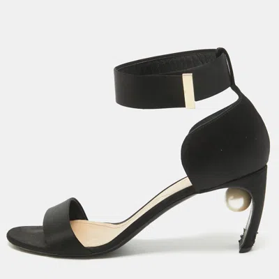 Nicholas Kirkwood Black Satin Pearl Detail Ankle Strap Sandals