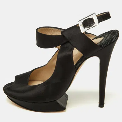 Nicholas Kirkwood Black Satin Platform Peep Toe Ankle Strap Sandals