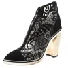 Nicholas Kirkwood Black Suede And Embroidered Mesh Block Heel Ankle Boots In Animal Print