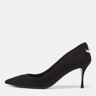 Pre-owned Nicholas Kirkwood Black Suede Faux Pearl Detail Pumps Size 38