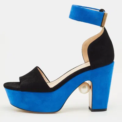 Nicholas Kirkwood Black/blue Suede Platform Ankle Strap Sandals In Multi