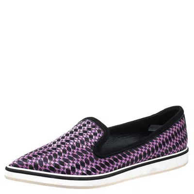 Nicholas Kirkwood Black/purple Embroidered Satin And Suede Trim Alona Pointed Toe Loafers