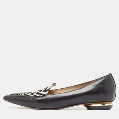 Nicholas Kirkwood Black/white Leather Beya Zigzag Pointed Toe Ballet Flats