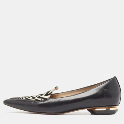 Pre-owned Nicholas Kirkwood Black/white Leather Beya Zigzag Pointed Toe Ballet Flats Size 35