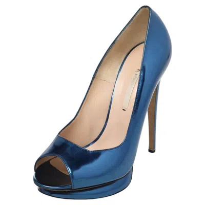 Nicholas Kirkwood Blue Leather Peep Toe Pumps