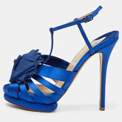 Pre-owned Nicholas Kirkwood Blue Satin Platform Ankle Strap Sandals Size 39