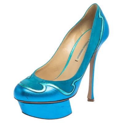 Nicholas Kirkwood Blue Suede And Leather Platform Pumps In Multi