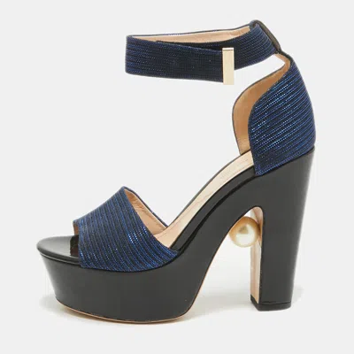 Pre-owned Nicholas Kirkwood Blue/black Lurex Fabric And Patent Maya Sandals Size 38