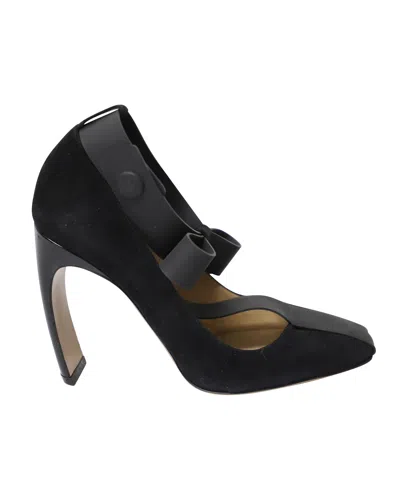 Nicholas Kirkwood Bow T-strap Snap Pumps In Black Suede