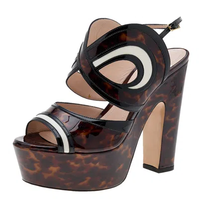 Nicholas Kirkwood Brown Marble Print Patent Leather Platform Block Heel Sandals In Multi