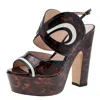 Nicholas Kirkwood Brown Marble Print Patent Leather Platform Block Heel Sandals In Blue