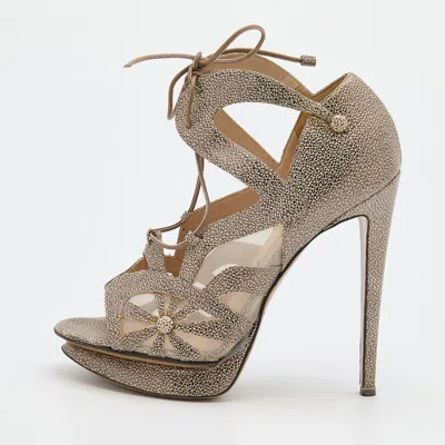 Nicholas Kirkwood Brown/beige Leather And Mesh Lace Up Platform Sandals