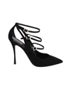 Nicholas Kirkwood Buckle Strappy Pointed Heels In Black Suede In Black