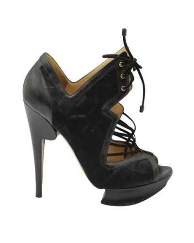 Nicholas Kirkwood Caged Lace Up Heeled Sandals In Black Pony Hair