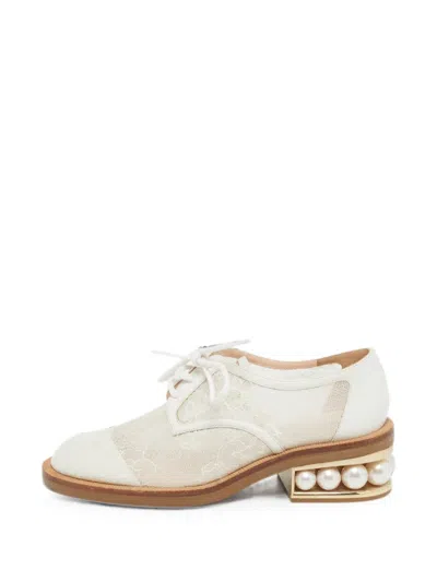 Pre-owned Nicholas Kirkwood Casati Lace-embellished Derby Shoes In White