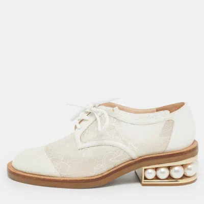 Pre-owned Nicholas Kirkwood Casati Size 37 White Leather And Mesh Derby