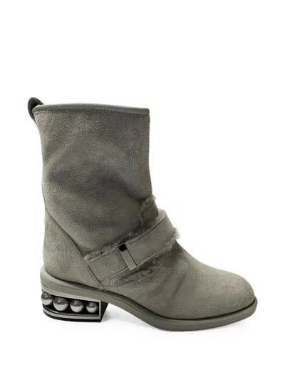 Pre-owned Nicholas Kirkwood Casiti Pearl Ankle Boots In Gray