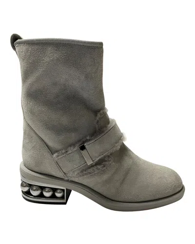 Nicholas Kirkwood Casiti Pearl Embellished Biker Boots In Grey Suede In Gray